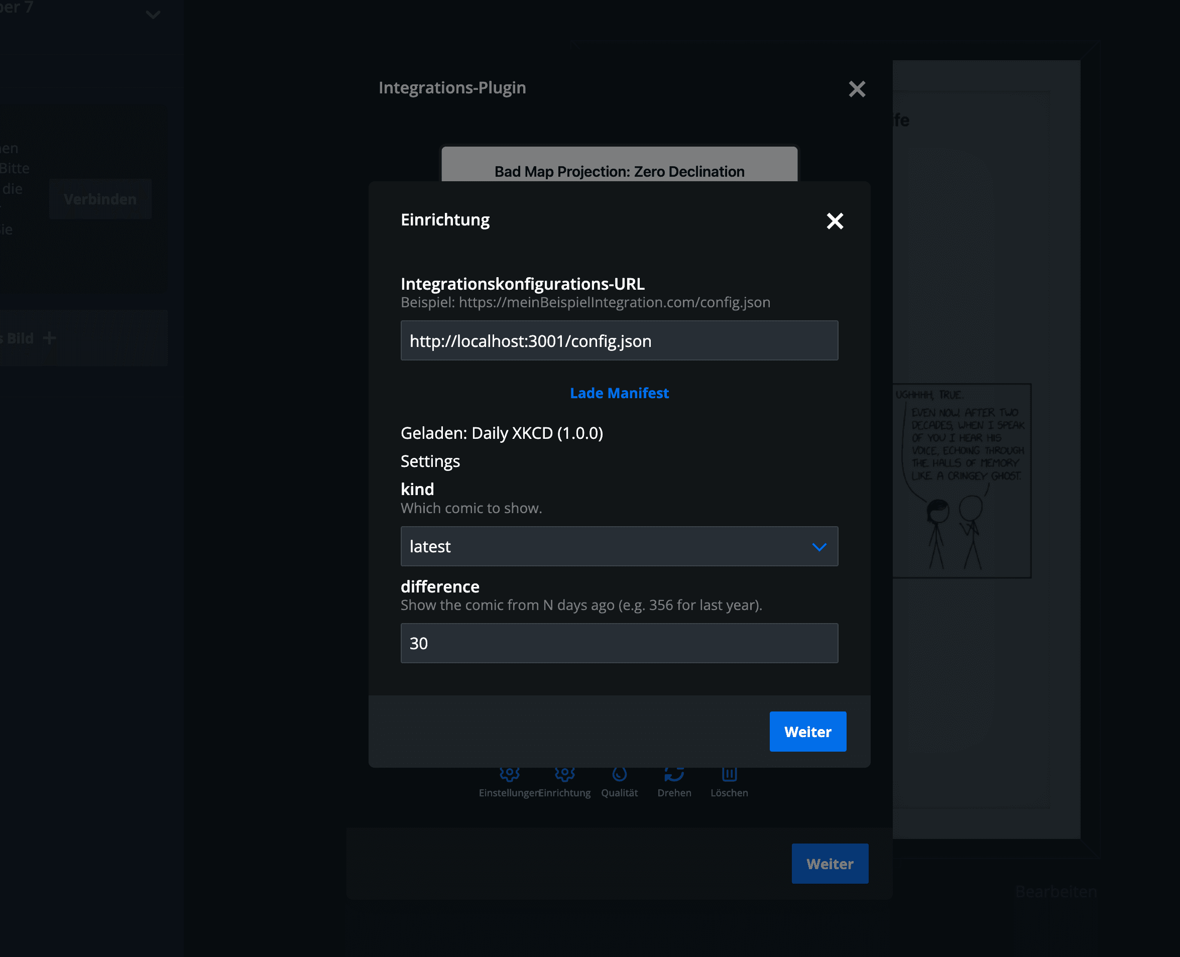 Preview of the XKCD integration settings